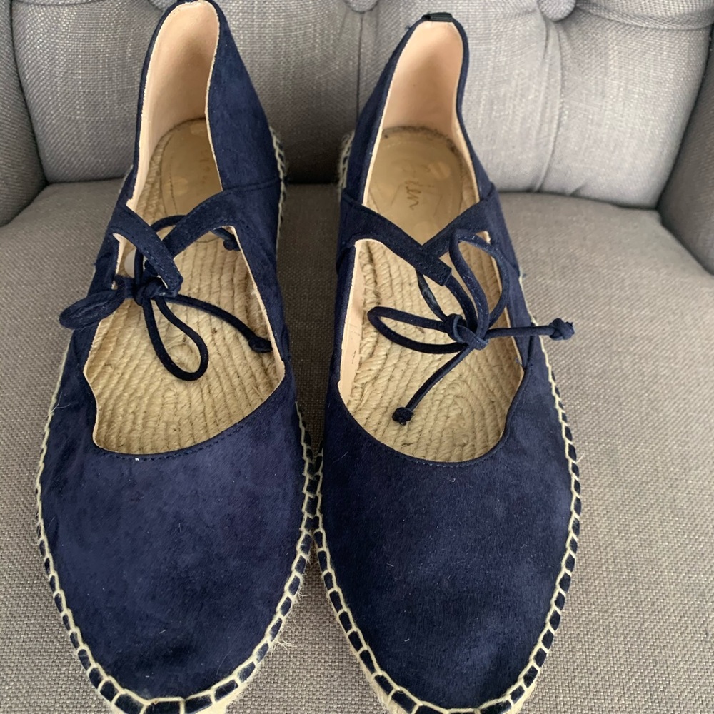 Size 41 Boden Navy Blue Flat Espadrilles Tie Up